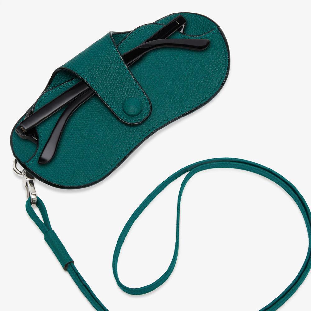 Valextra Porta occhiali a tracolla di Lusso in Pelle Verde Scura | Valextra Offerte speciali