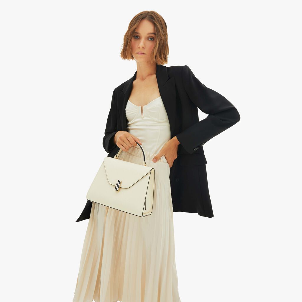 Valextra Borsa a mano da Donna in Pelle Panna e Nera | Valextra Iside Offerta settimanale