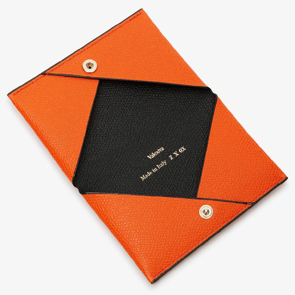 Valextra Portafoglio piccolo di Lusso in Pelle Arancione e Nera | Valextra Promozione Limitata