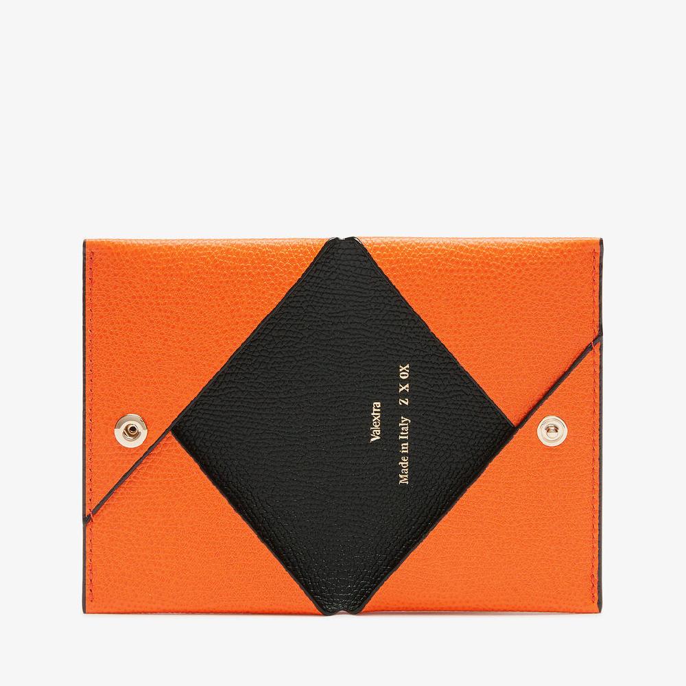 Valextra Portafoglio piccolo di Lusso in Pelle Arancione e Nera | Valextra Promozione Limitata
