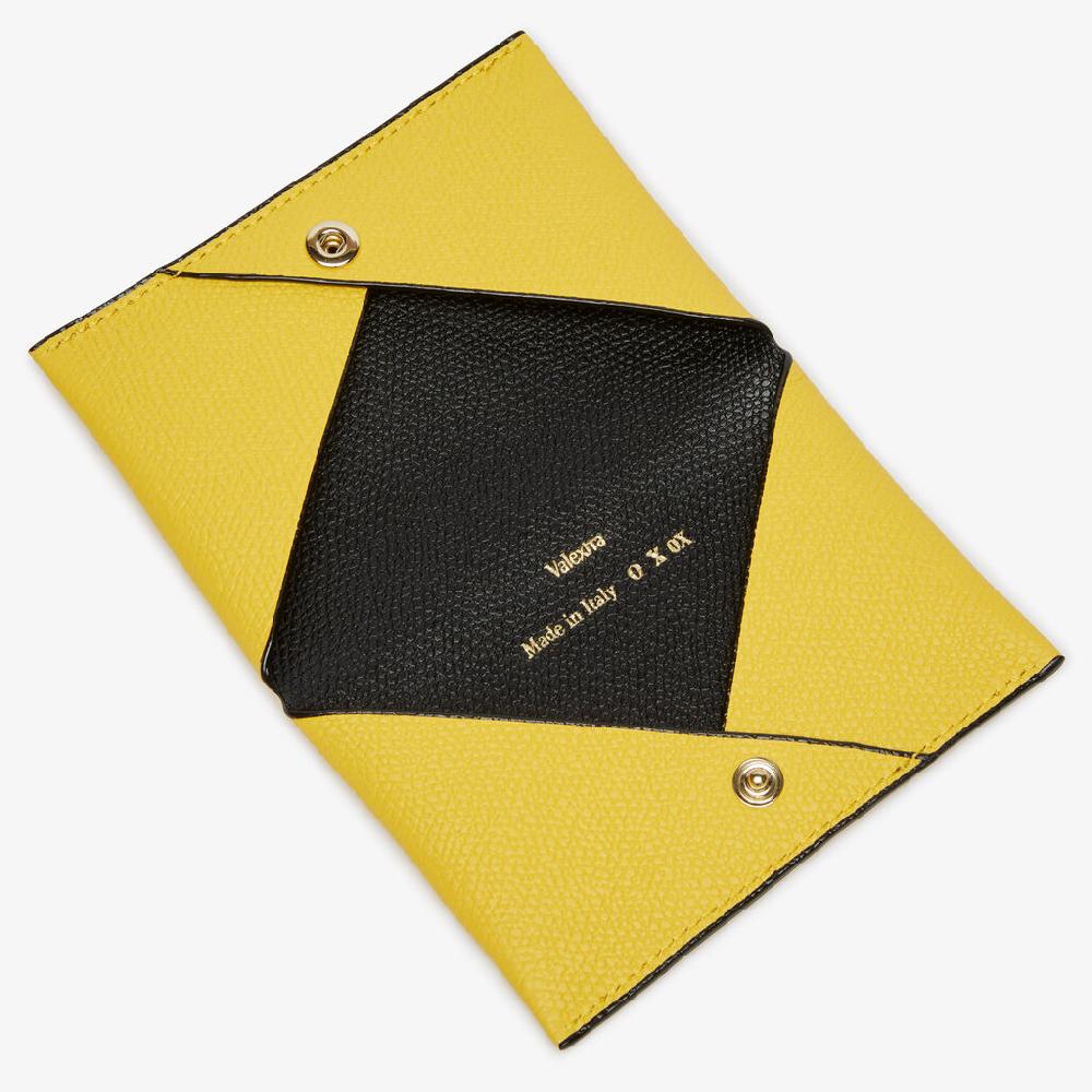 Valextra Porta carte con Bottone di Lusso in Pelle Gialla e Nera | Valextra Convenienza