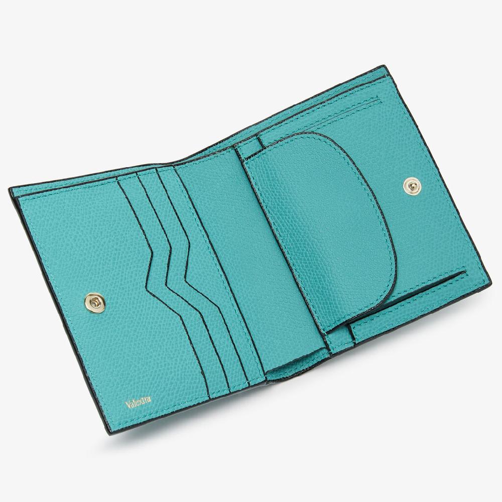 Valextra Portafoglio compatto 3 CC con Portamonete | Pelle di vitello Millepunte | Blu Oceano | Valextra Outlet