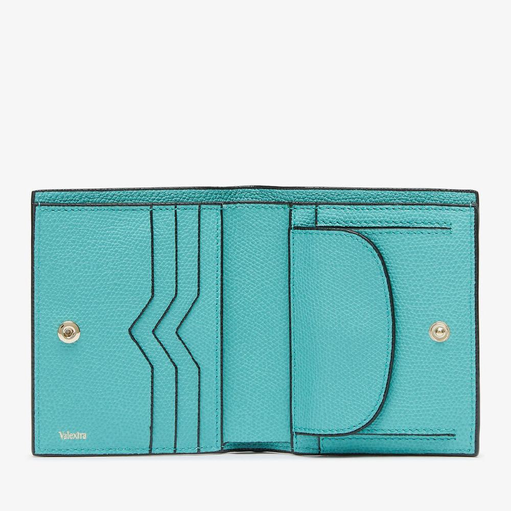 Valextra Portafoglio compatto 3 CC con Portamonete | Pelle di vitello Millepunte | Blu Oceano | Valextra Outlet