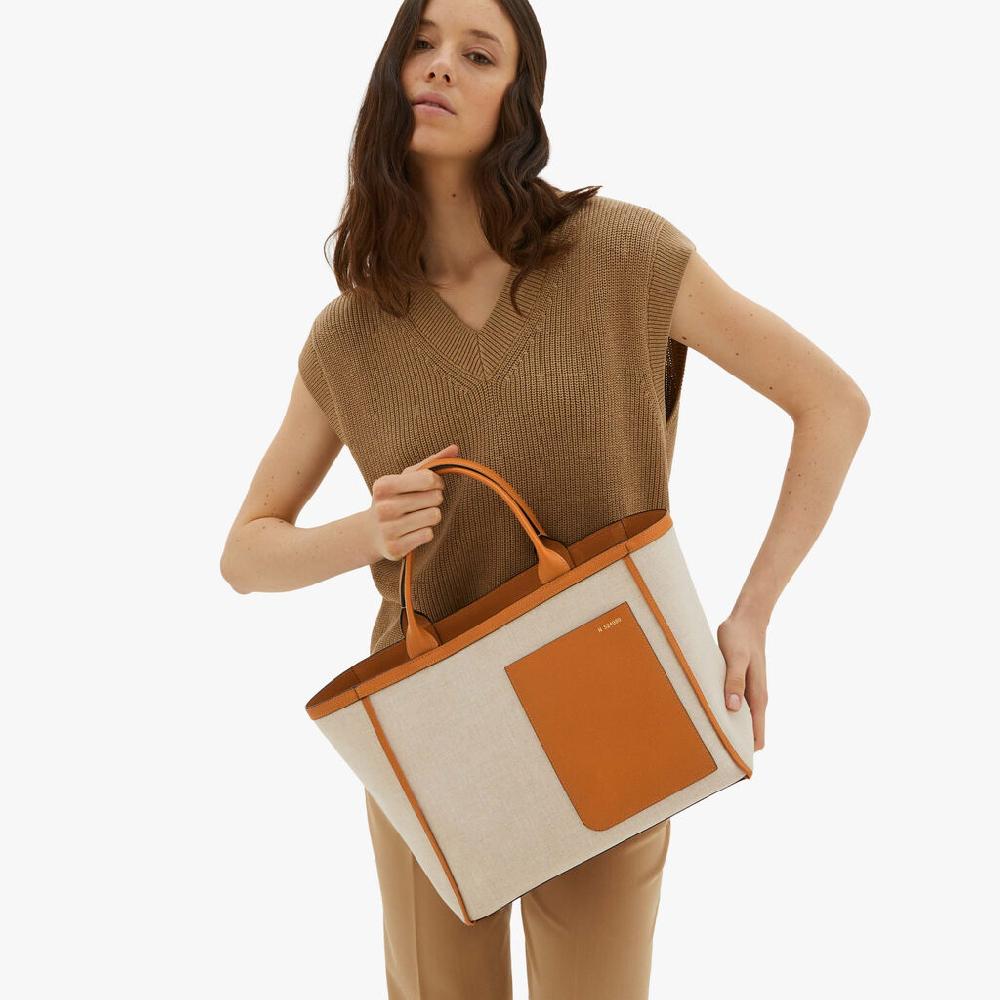 Valextra Borsa shopping spaziosa in Tela Marrone | Valextra Flash Sale