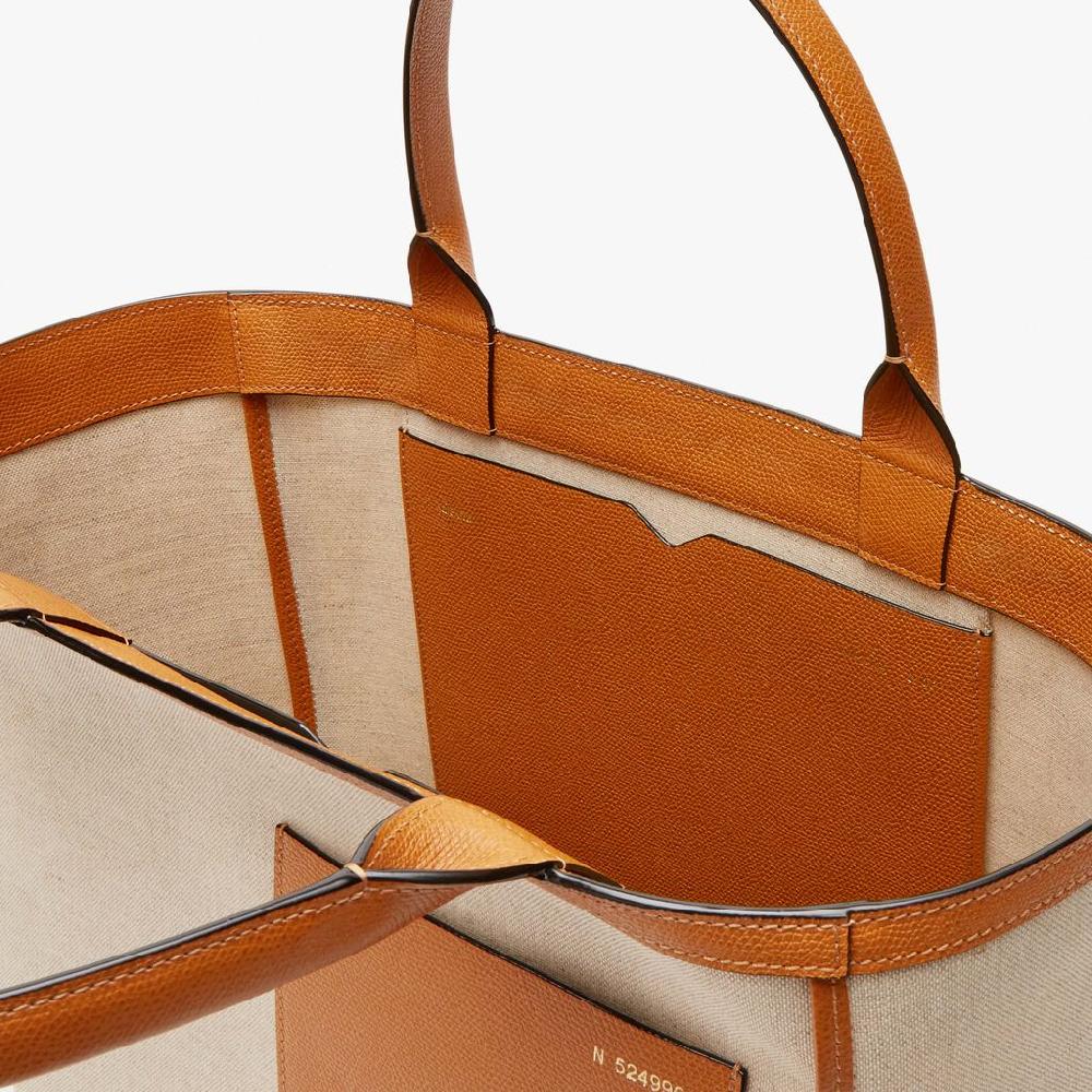 Valextra Borsa shopping spaziosa in Tela Marrone | Valextra Flash Sale