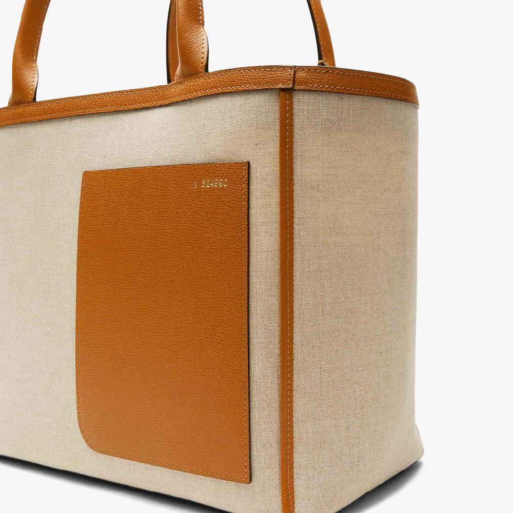 Valextra Borsa shopping spaziosa in Tela Marrone | Valextra Flash Sale