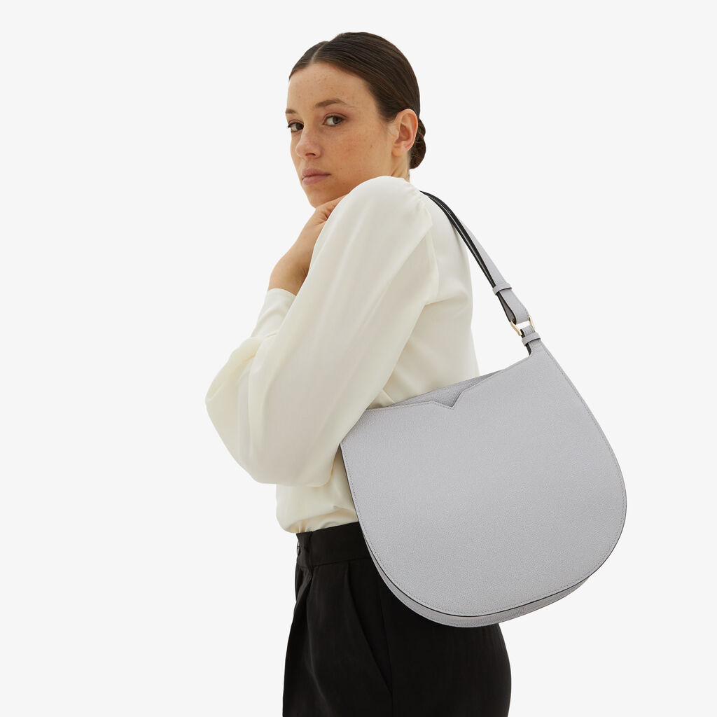 Valextra Borsa tonda da Donna in Pelle Grigia con tasche | Valextra Hobo Offerta esclusiva
