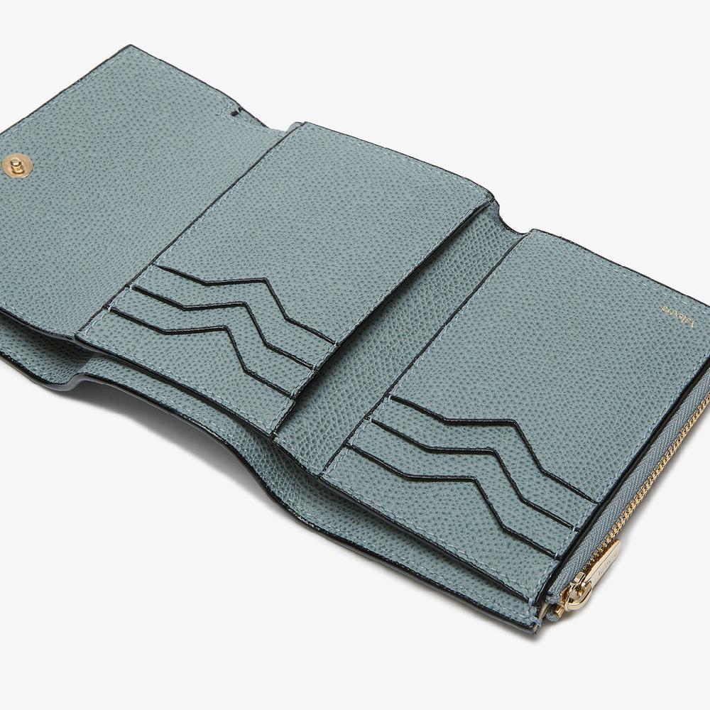 Valextra Portafoglio piccolo di Lusso in Pelle Azzurra | Valextra Pocket Sconti VIP