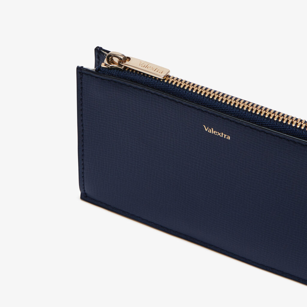 Valextra Porta Carte Con Cerniera in Pelle Blu di Lusso | Valextra Ultimo giorno