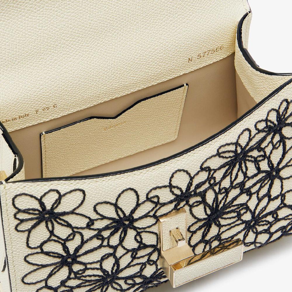 Valextra Borsa a tracolla Donna in Pelle Bianca ricamo Nero | Valextra Iside Enormi sconti