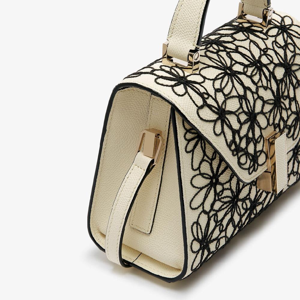 Valextra Borsa a tracolla Donna in Pelle Bianca ricamo Nero | Valextra Iside Enormi sconti