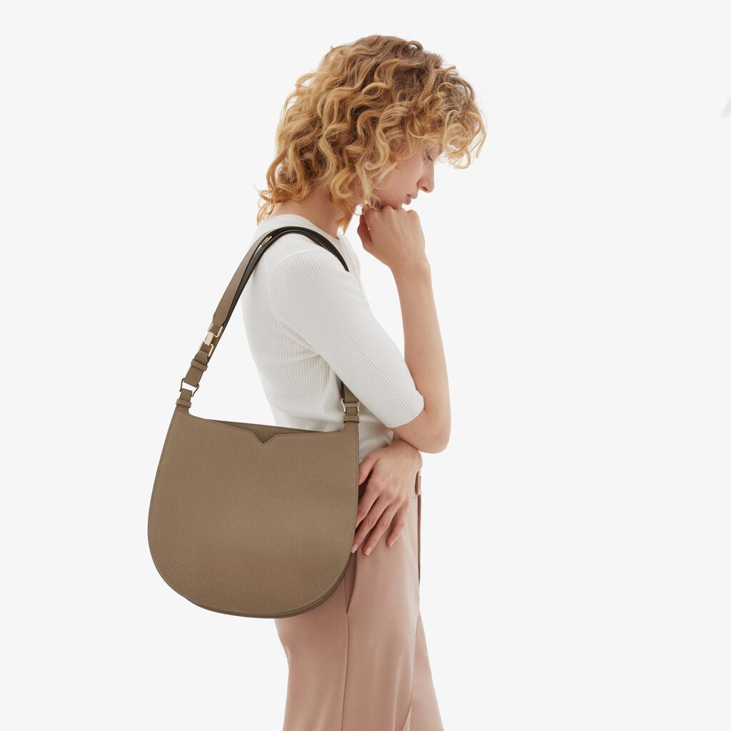 Valextra Borsa a spalla Media in Pelle Tortora | Valextra Hobo Esporta salva