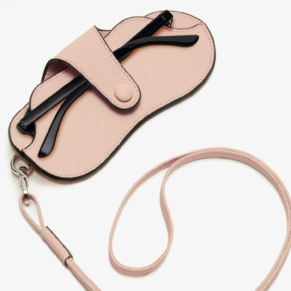 Valextra Porta Occhiali con Tracolla | Pelle di vitello Millepunte | Rosa Bonne Mine | Valextra Qualità Garantita