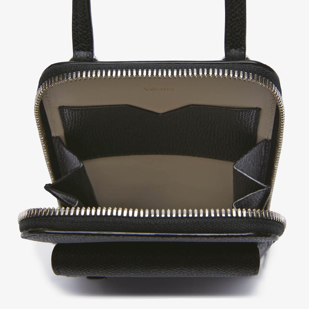 Valextra Porta telefono a tracolla in Pelle Nera di Lusso | Valextra Pocket Sconto