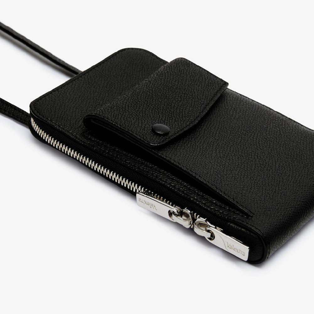 Valextra Porta telefono a tracolla in Pelle Nera di Lusso | Valextra Pocket Sconto