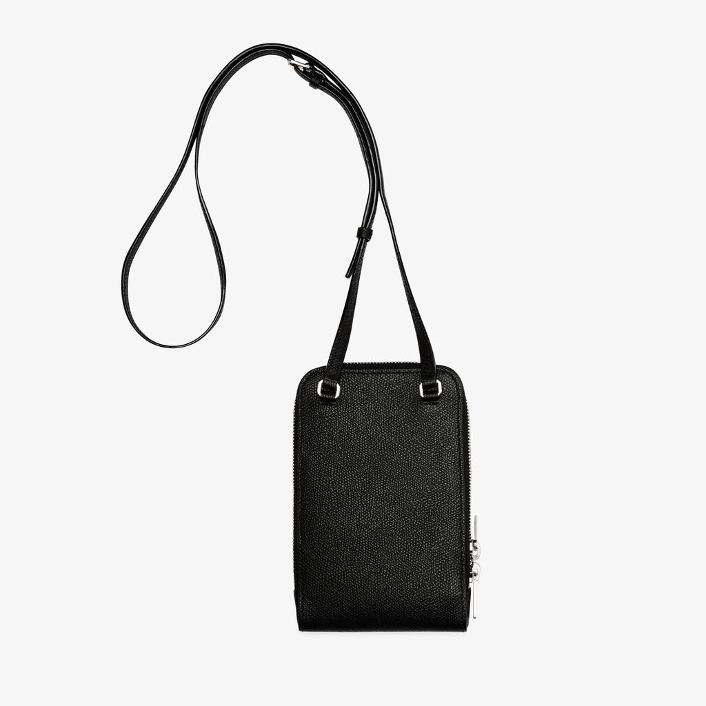Valextra Porta telefono a tracolla in Pelle Nera di Lusso | Valextra Pocket Sconto