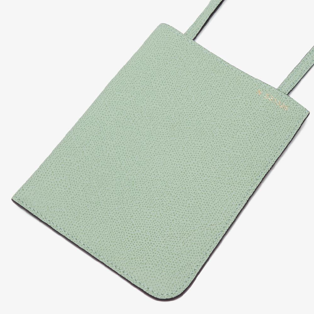 Valextra Portafoglio in Pelle Verde Acqua con tracolla | Valextra Soft Fornitura limitata