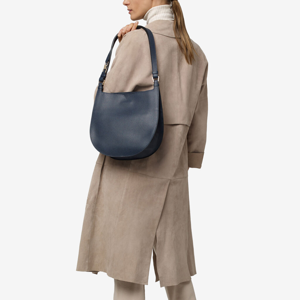 Valextra Borsa a spalla Media in Pelle Blu | Valextra Hobo Offerta Giorno del Papà