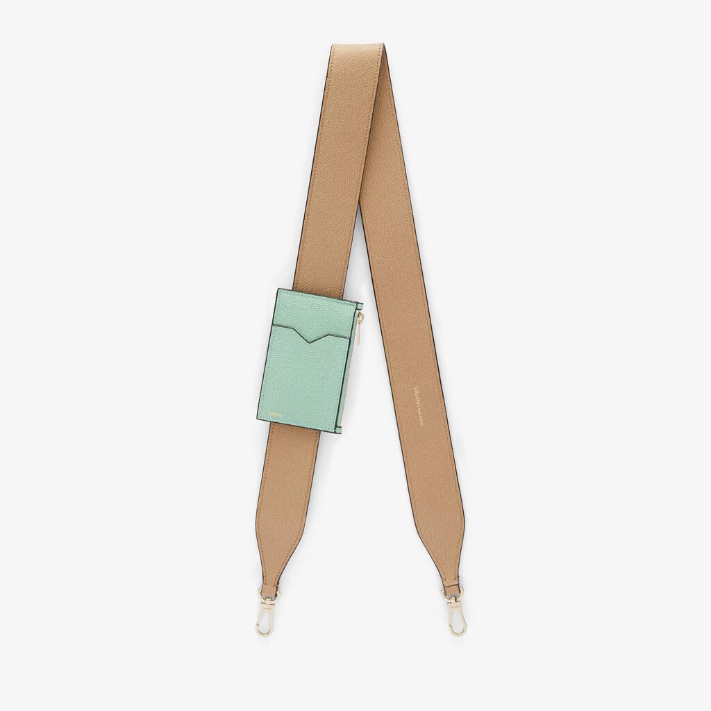 Valextra Tracolla con portacarte in Pelle Beige e Verde | Valextra