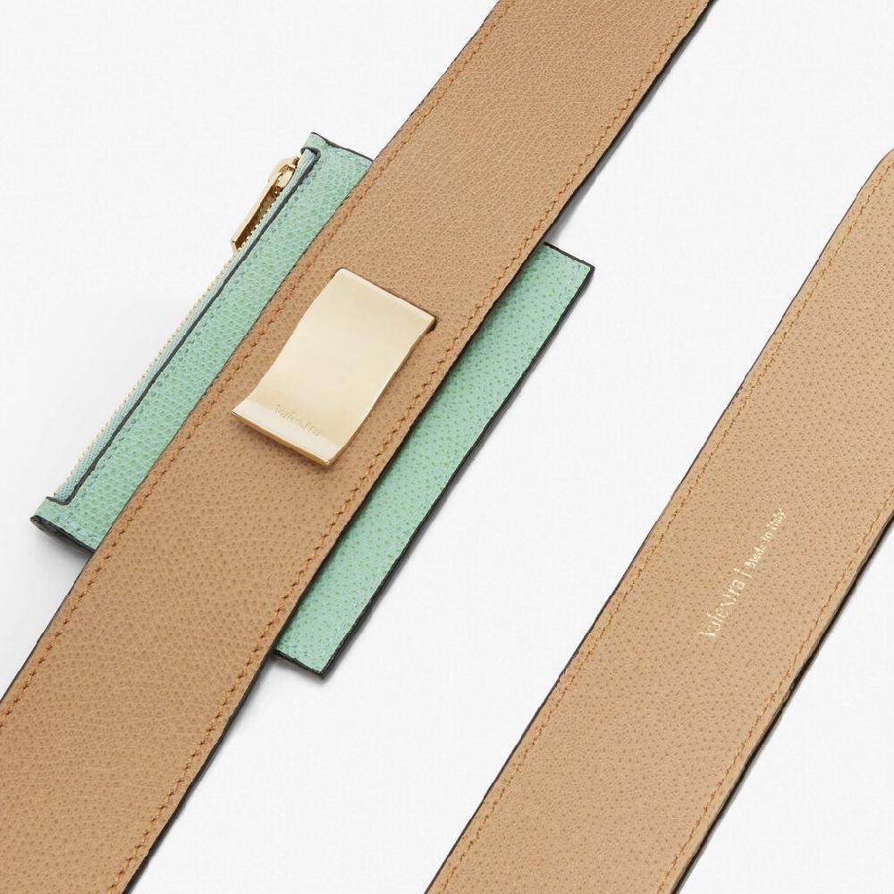 Valextra Tracolla con portacarte in Pelle Beige e Verde | Valextra Enormi risparmi