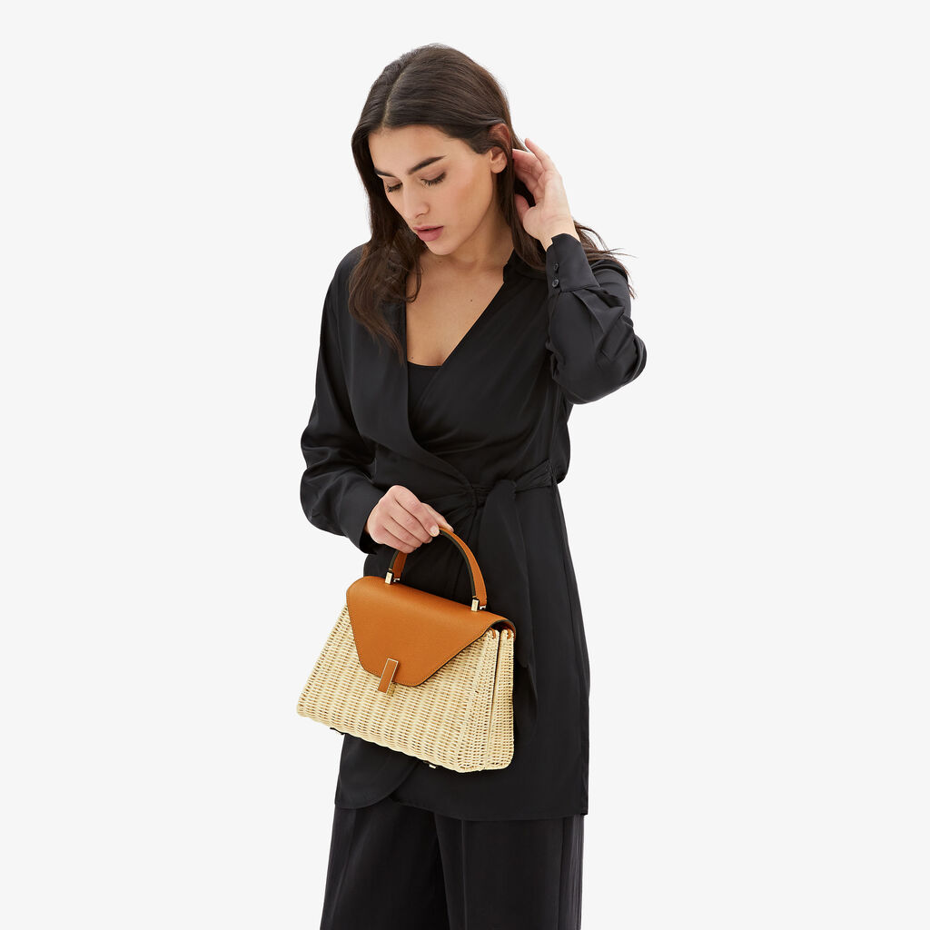 Valextra Borsa a mano Donna in Vimini e Pelle Arancione | Valextra Iside Sconti VIP