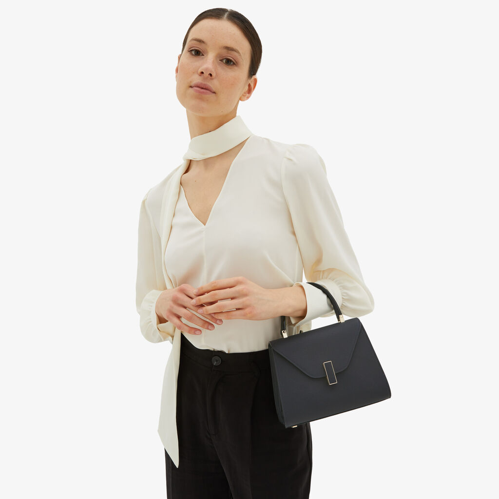 Valextra Borsa a mano Mini in Pelle Blu Ottanio | Valextra Iside Saldi Di Fabbrica