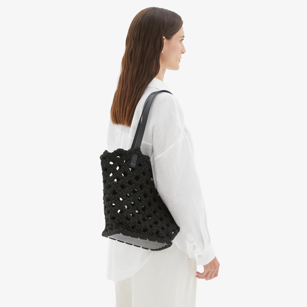 Valextra Borsa due manici da Donna in Tessuto Nero intrecciato | Valextra Fornitura limitata