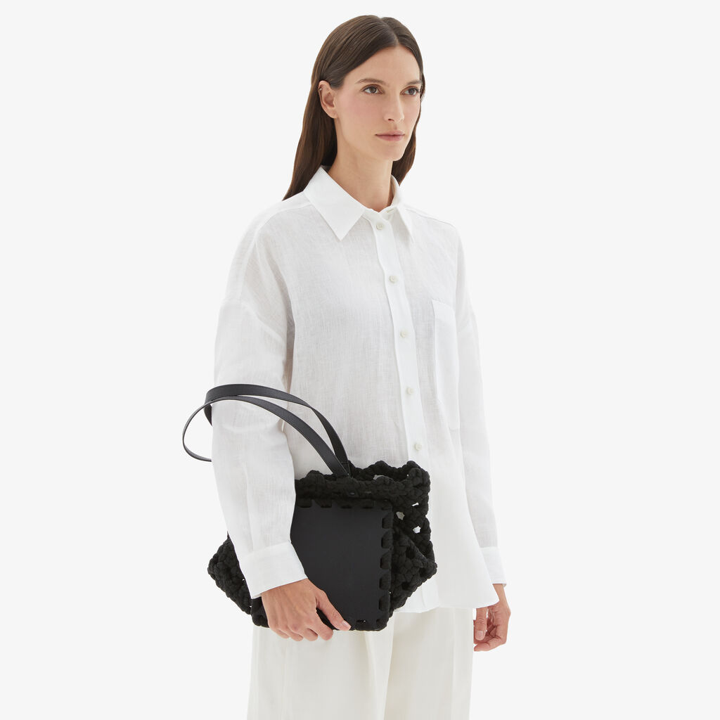 Valextra Borsa due manici da Donna in Tessuto Nero intrecciato | Valextra Fornitura limitata