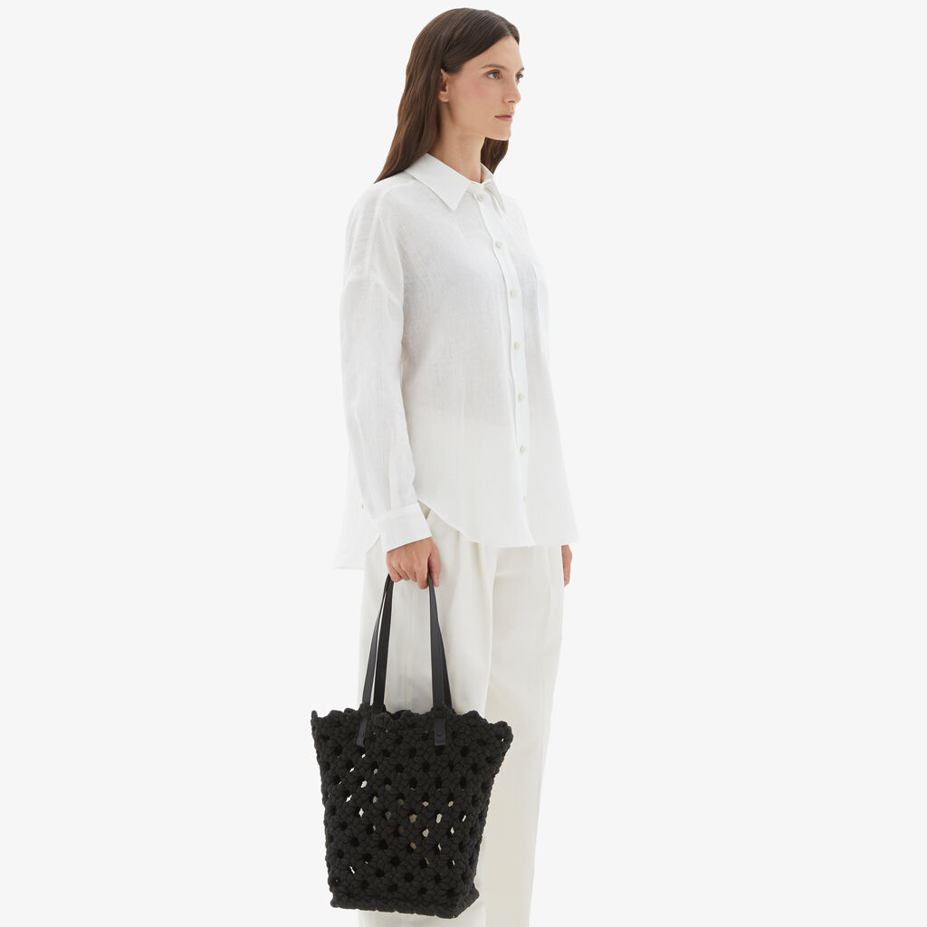 Valextra Borsa due manici da Donna in Tessuto Nero intrecciato | Valextra Fornitura limitata