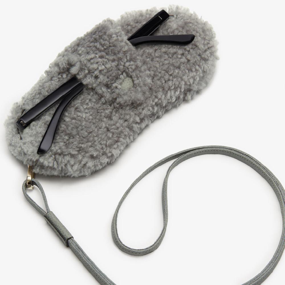 Valextra Custodia porta occhiali di Lusso in Shearling Grigia Grandi sconti