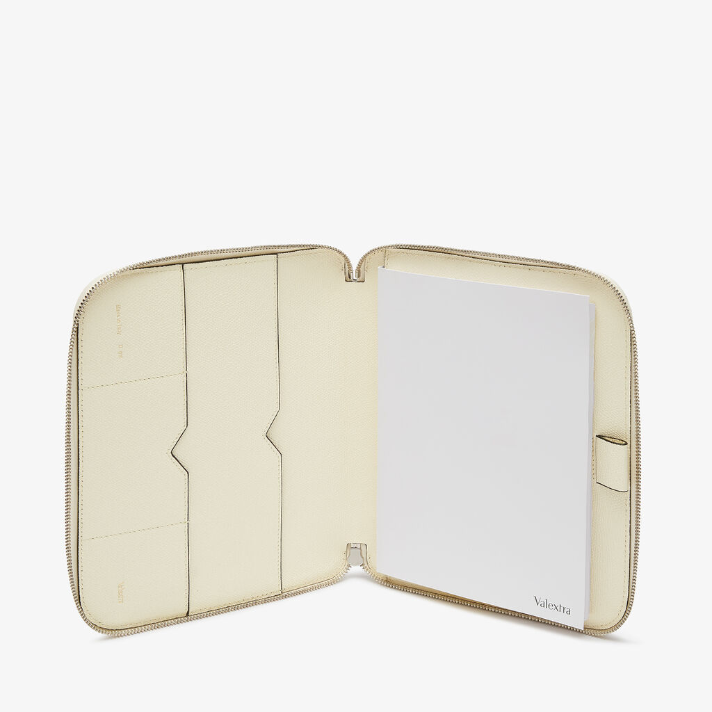 Valextra Cartella per Scrittura con Zip A5 | Pelle di vitello Millepunte | Bianco Pergamena | Valextra Liquidazione