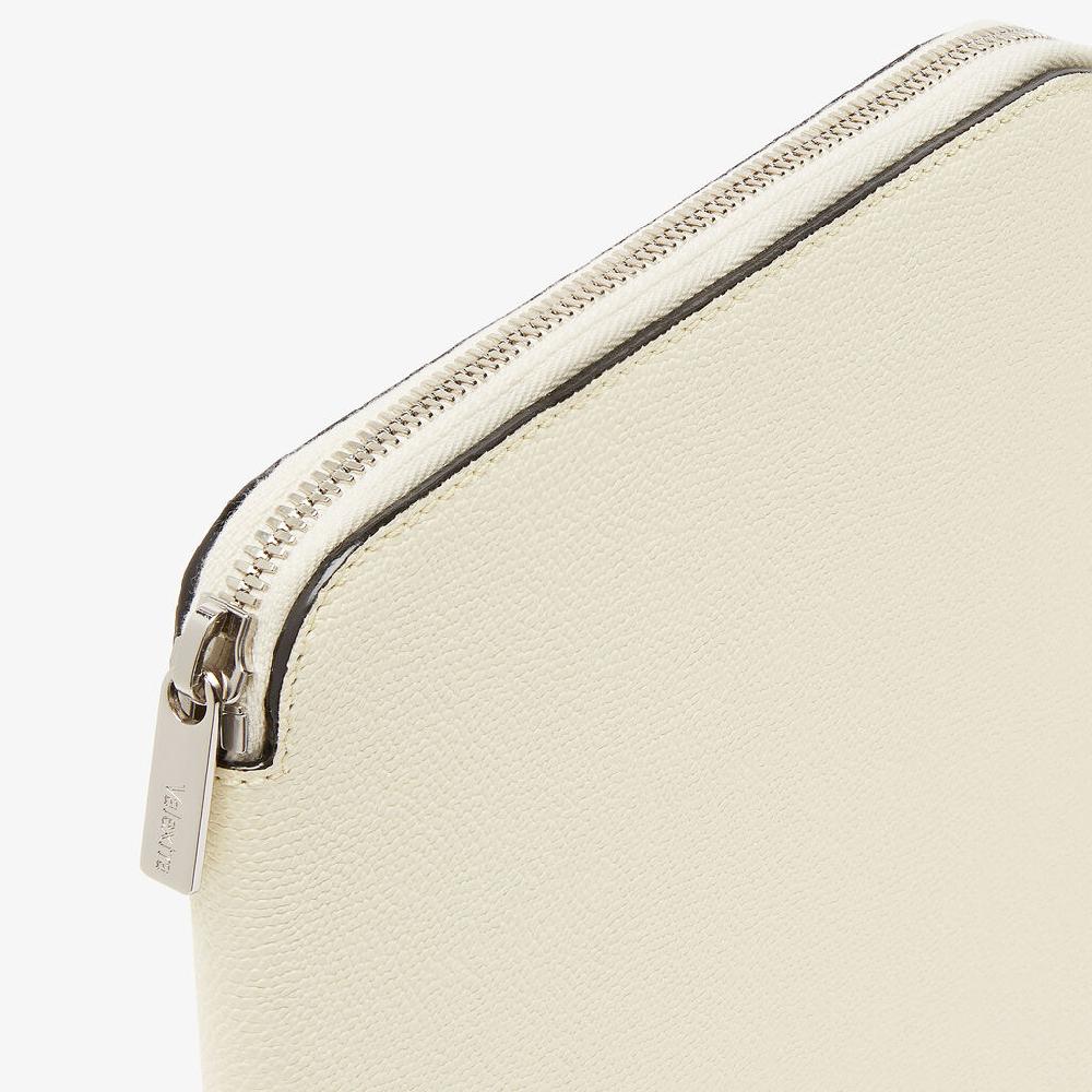Valextra Cartella per Scrittura con Zip A5 | Pelle di vitello Millepunte | Bianco Pergamena | Valextra Liquidazione