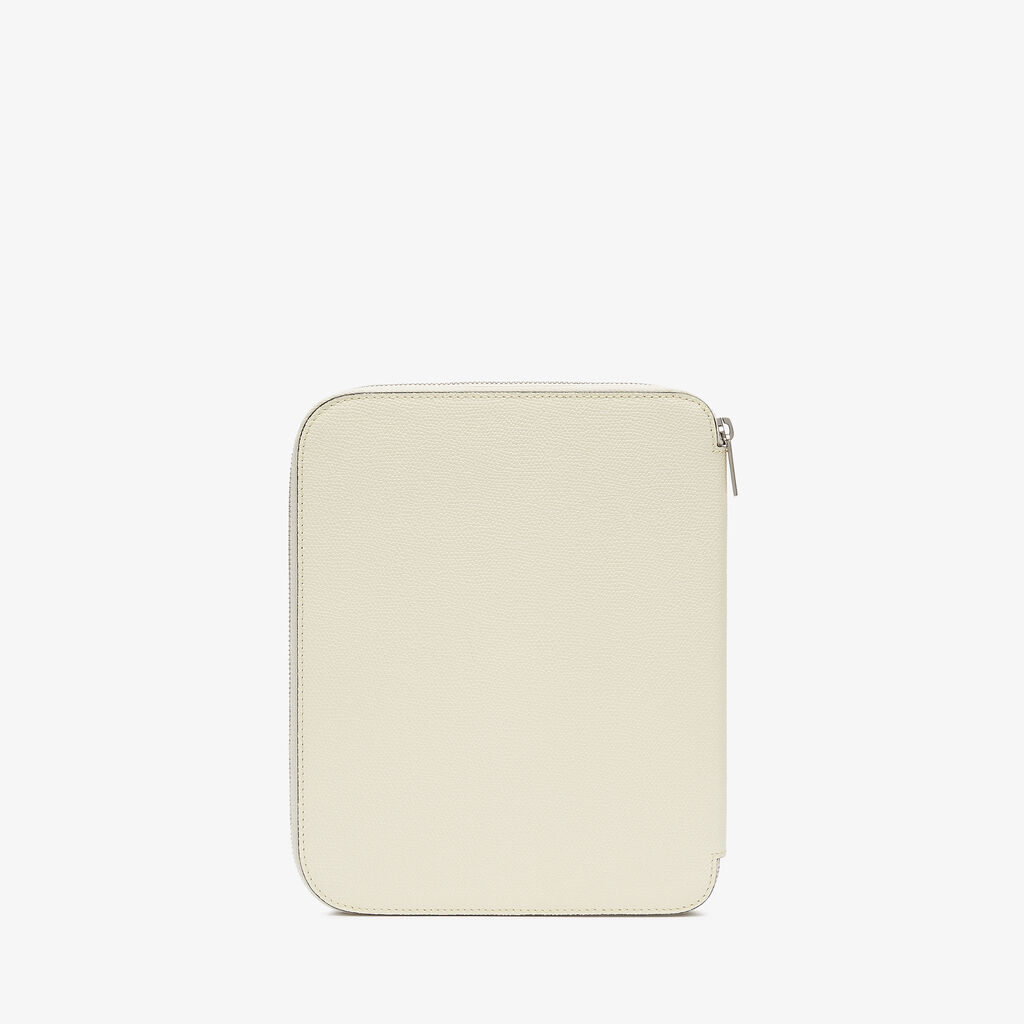 Valextra Cartella per Scrittura con Zip A5 | Pelle di vitello Millepunte | Bianco Pergamena | Valextra Liquidazione