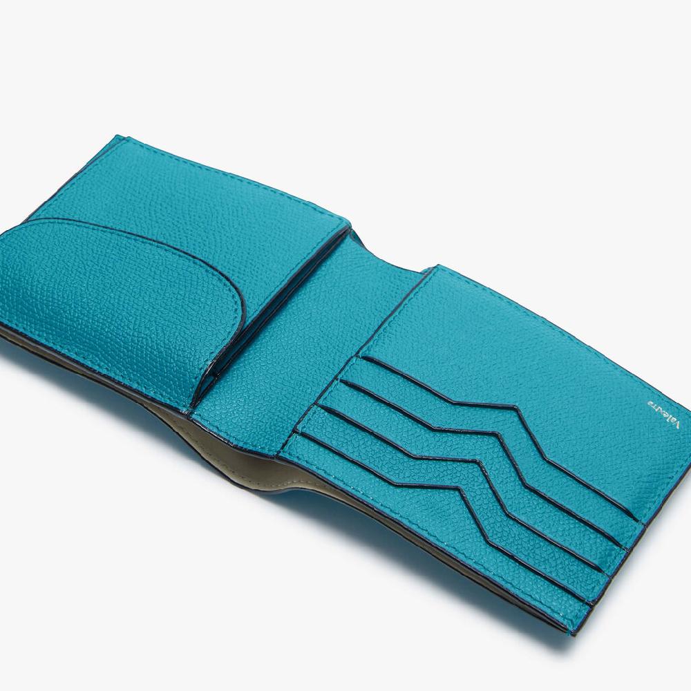 Valextra Portafoglio con portamonete di Lusso in Pelle Blu | Valextra Comprane uno, ottenene uno gratis