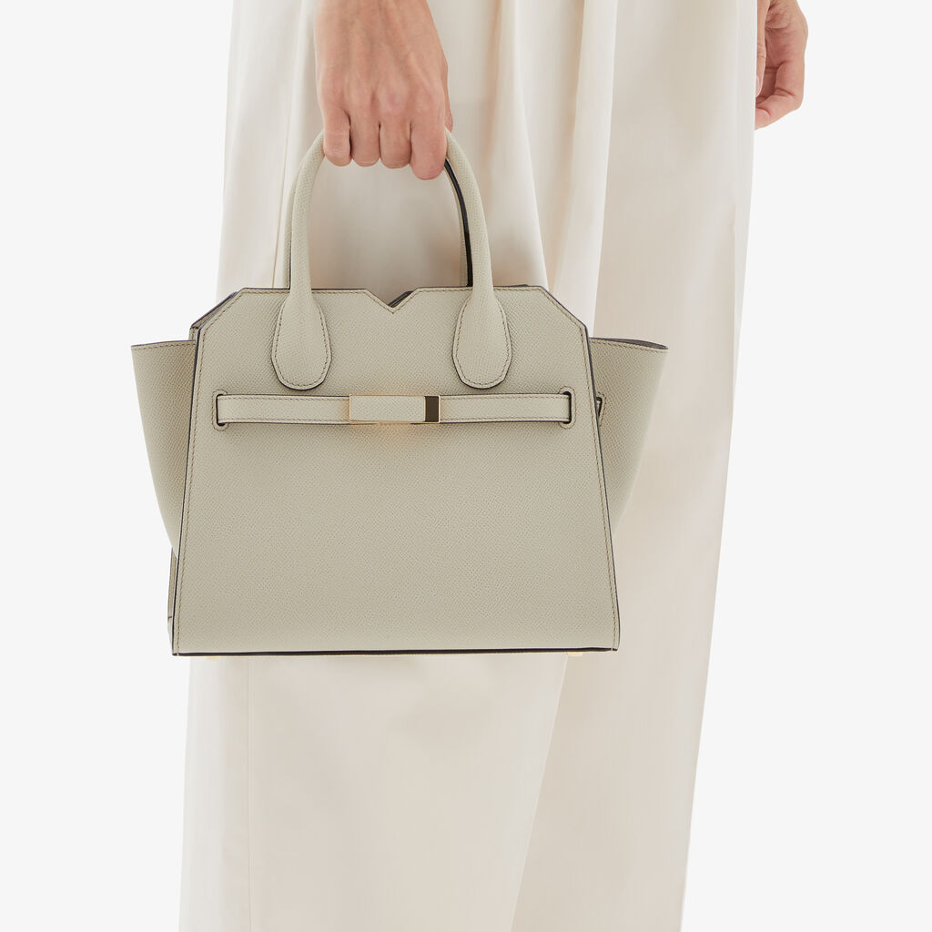 Valextra Borsa a Due Manici Milano Mini | Pelle di vitello Millepunte Soft | Grigio Lino | Valextra Black Friday Prezzi