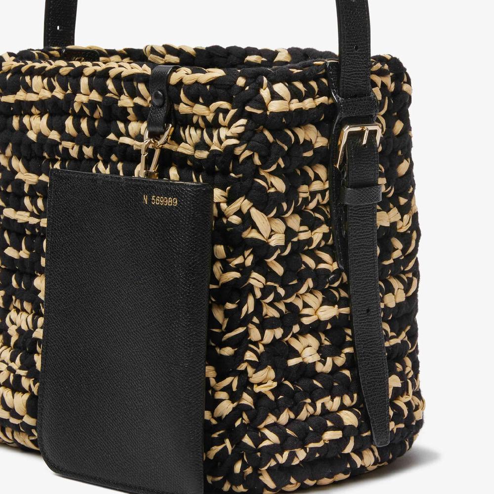 Valextra Borsa a secchiello Donna Nera e Beige in Rafia e Cotone | Valextra In vendita