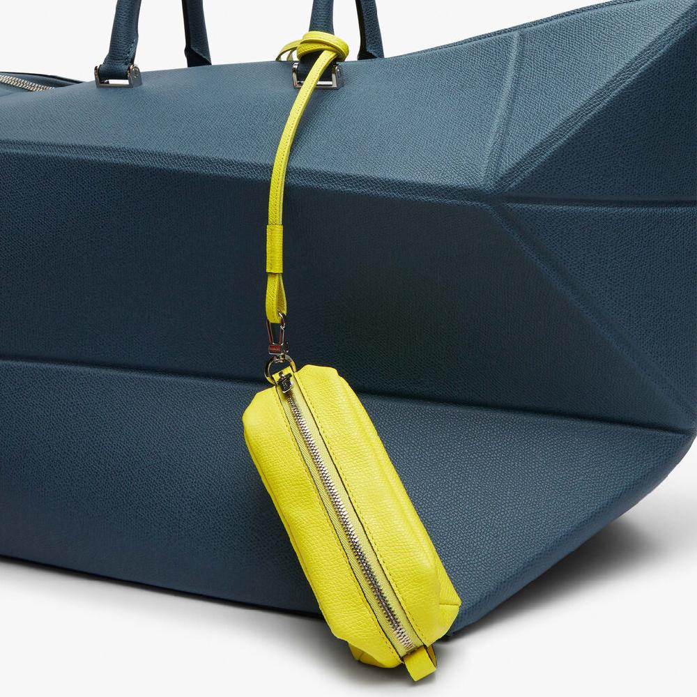 Valextra Micro beauty-case/Micro bag in Pelle Gialla Lime | Valextra Italy