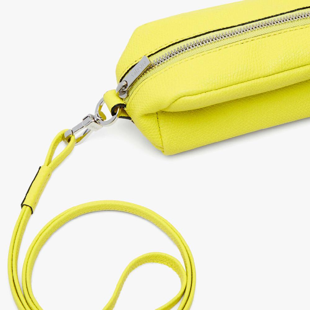 Valextra Micro beauty-case/Micro bag in Pelle Gialla Lime | Valextra Italy