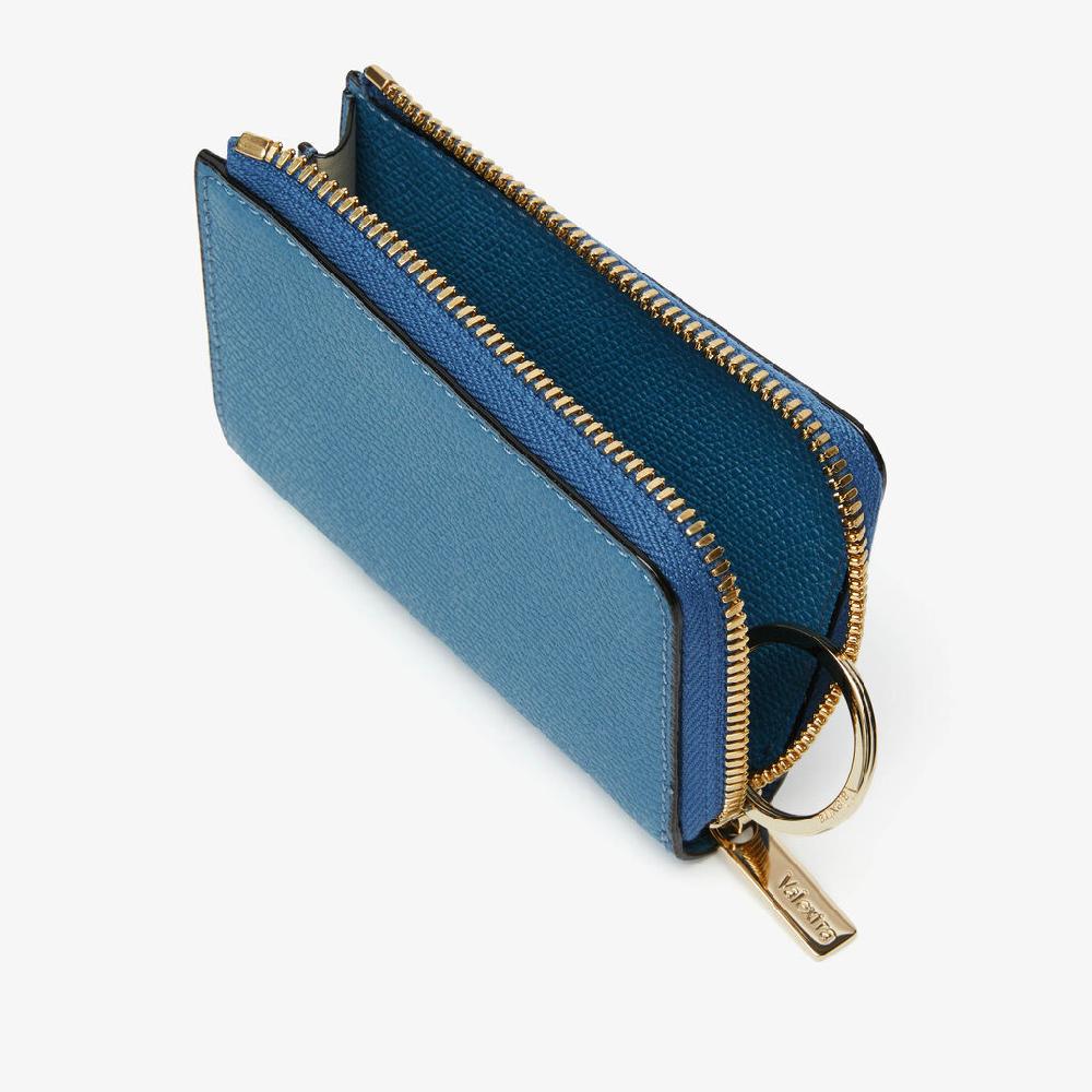 Valextra Portachiavi chiuso con zip in Pelle Blu Cobalto | Valextra Zip Around Acquista Ora