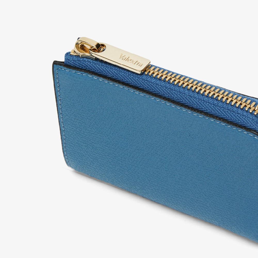Valextra Portachiavi chiuso con zip in Pelle Blu Cobalto | Valextra Zip Around Acquista Ora