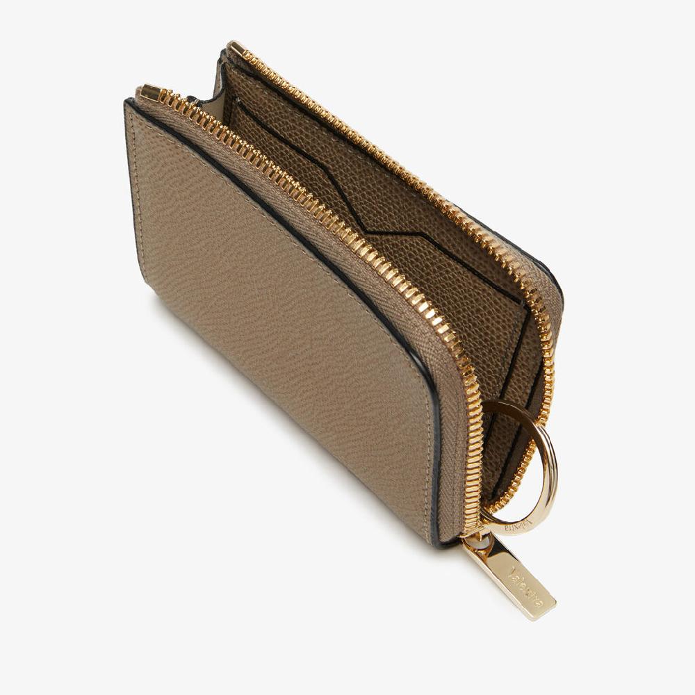 Valextra Portachiavi in Pelle Marrone Tortora | Valextra Zip Around Consegna Veloce
