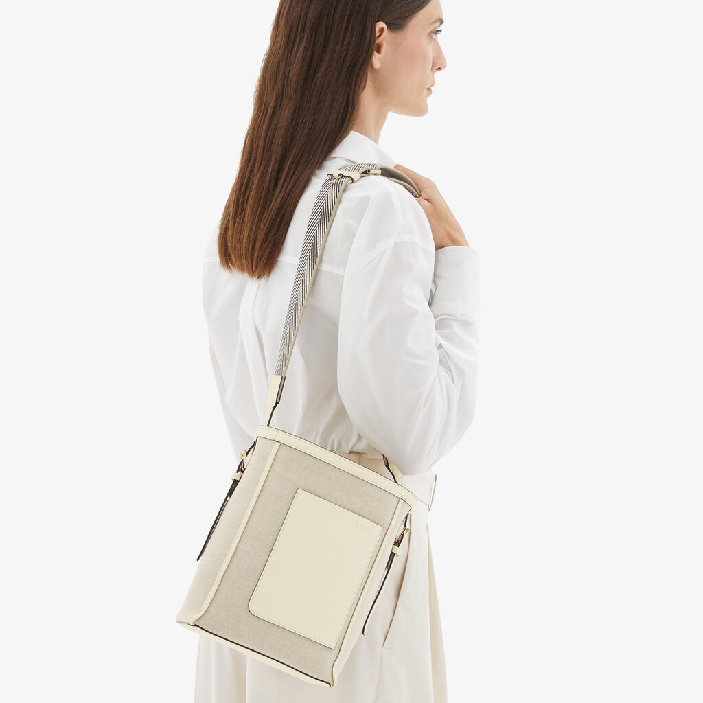 Valextra Borsa a secchiello da Donna in Tela Bianca e Beige | Valextra Soft Negozio online di fabbrica