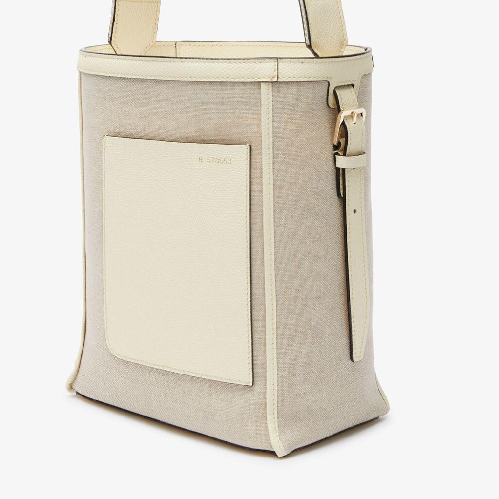 Valextra Borsa a secchiello da Donna in Tela Bianca e Beige | Valextra Soft Negozio online di fabbrica