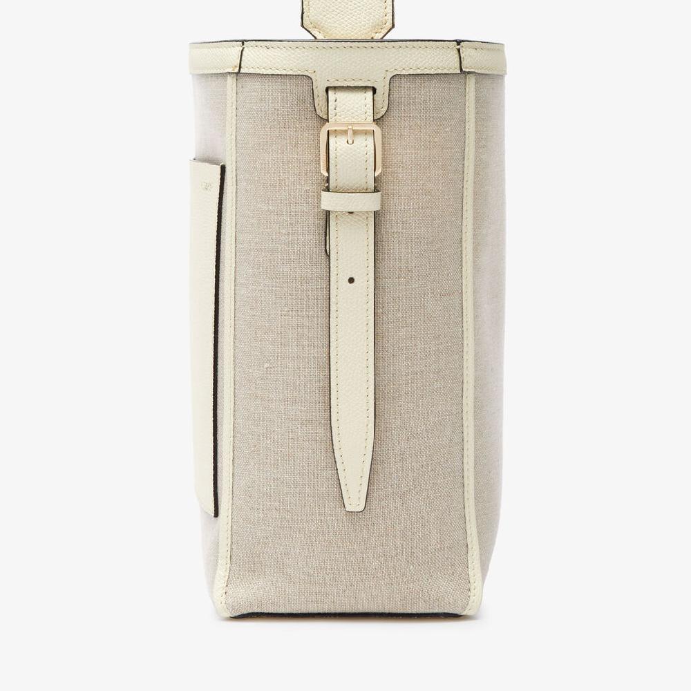 Valextra Borsa a secchiello da Donna in Tela Bianca e Beige | Valextra Soft Negozio online di fabbrica
