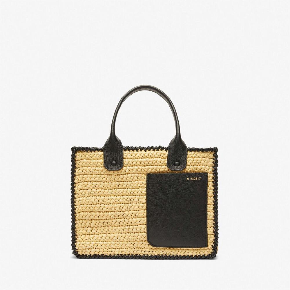 Valextra Borsa tote Mini da Donna in Rafia Beige e Nera | Valextra