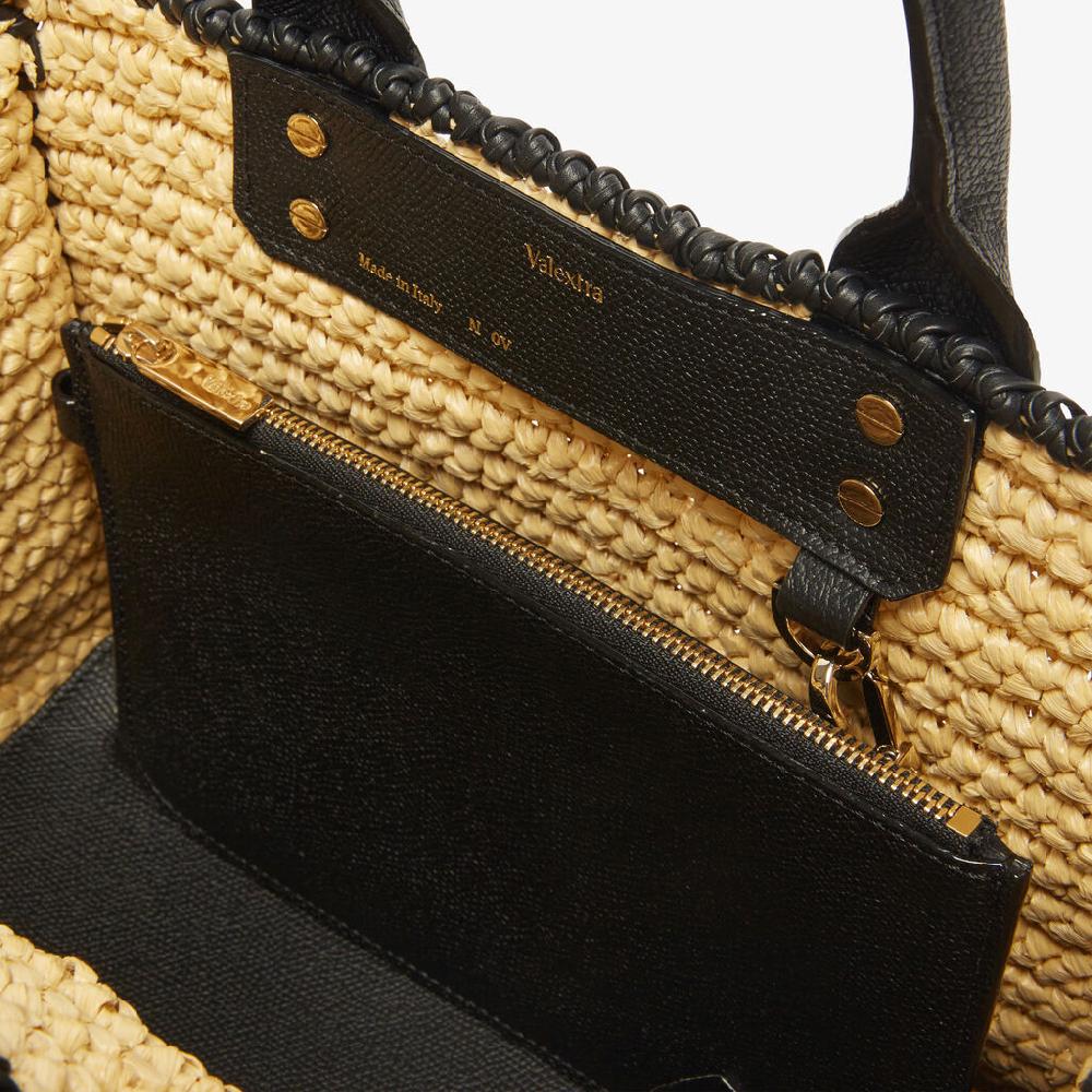 Valextra Borsa tote Mini da Donna in Rafia Beige e Nera | Valextra Offerte stagionali