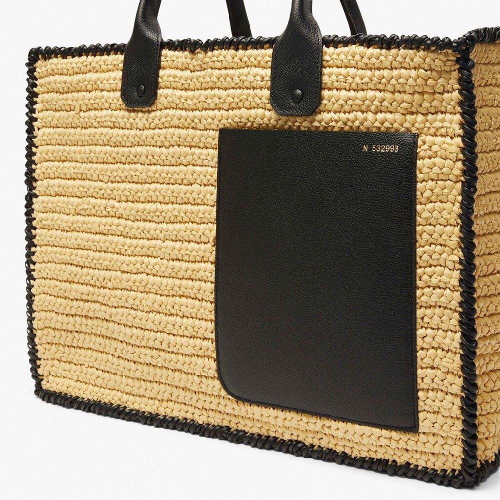 Valextra Borsa tote Grande da Donna in Rafia Beige e Nera | Valextra Liquidazione