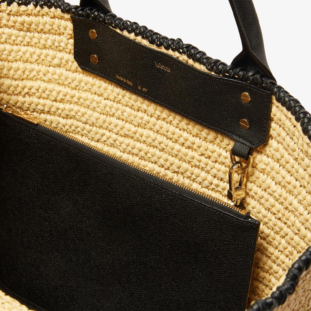 Valextra Borsa tote Grande da Donna in Rafia Beige e Nera | Valextra Liquidazione