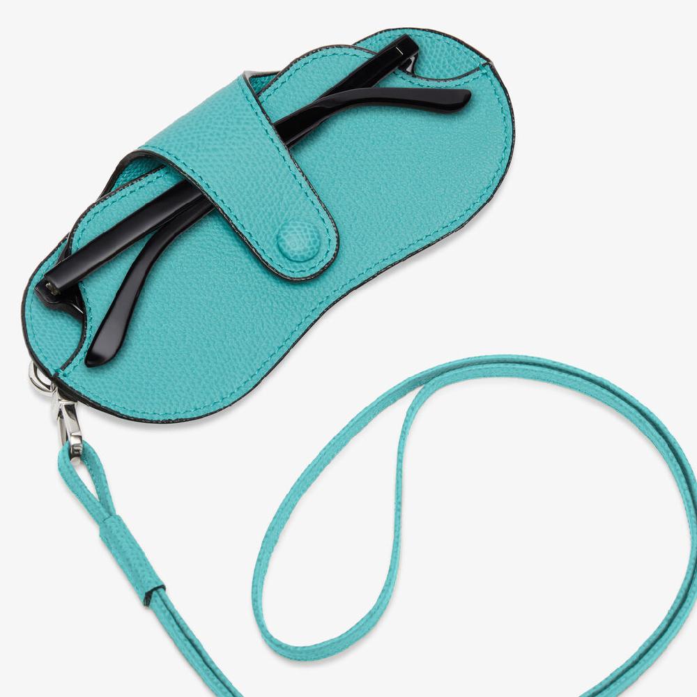 Valextra Porta occhiali con tracolla di Lusso in Pelle Azzurra | Valextra Prezzo basso