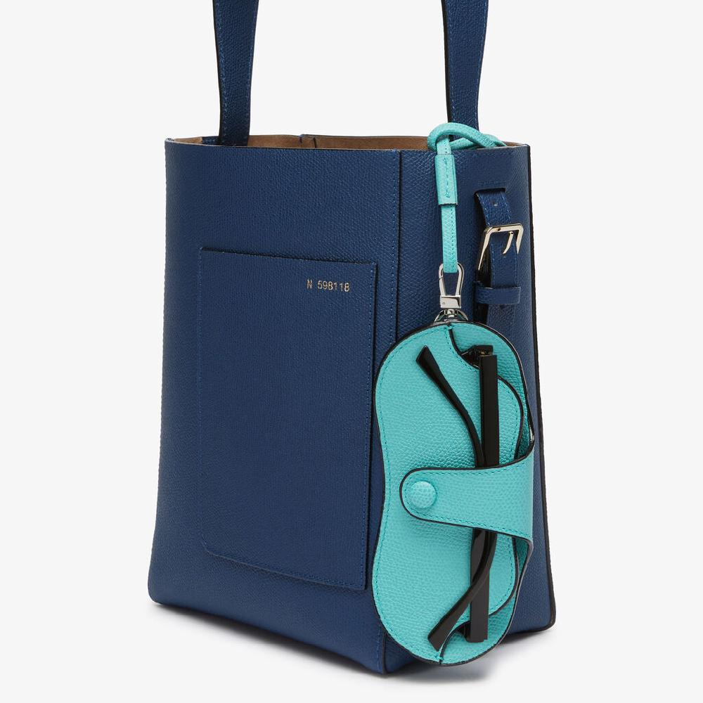 Valextra Porta occhiali con tracolla di Lusso in Pelle Azzurra | Valextra Prezzo basso